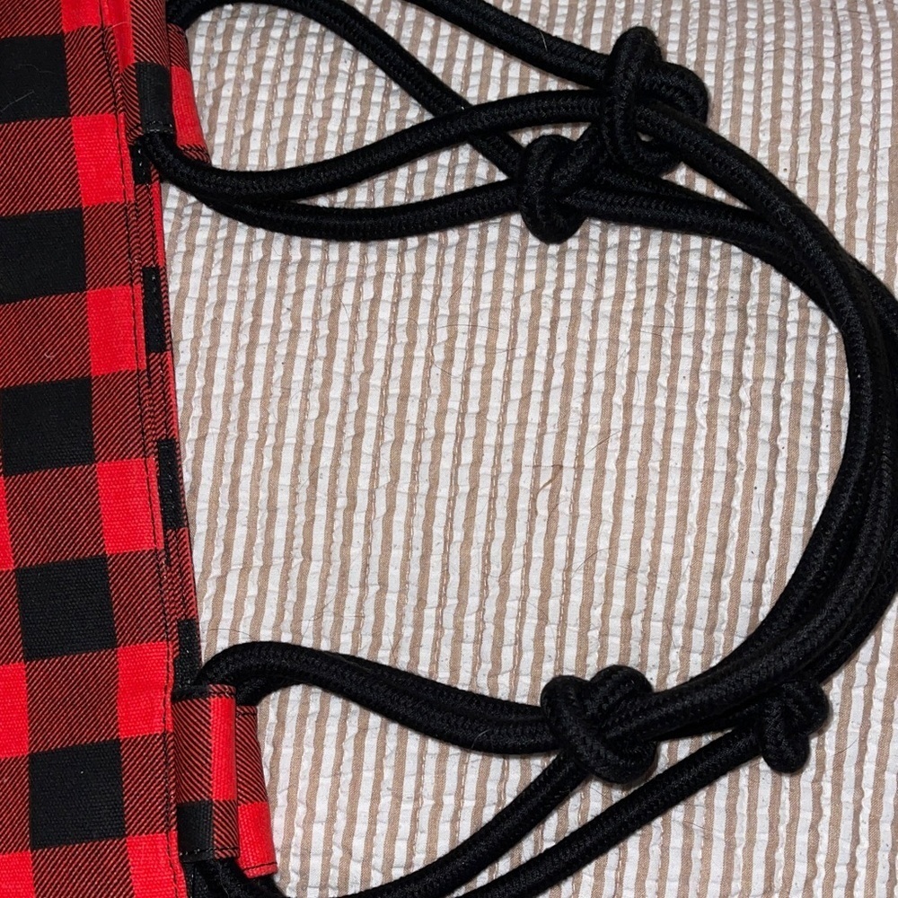 Farmhouse is my style Red and Black Checkered Tote Bag Handles are knotted - Picture 7 of 8